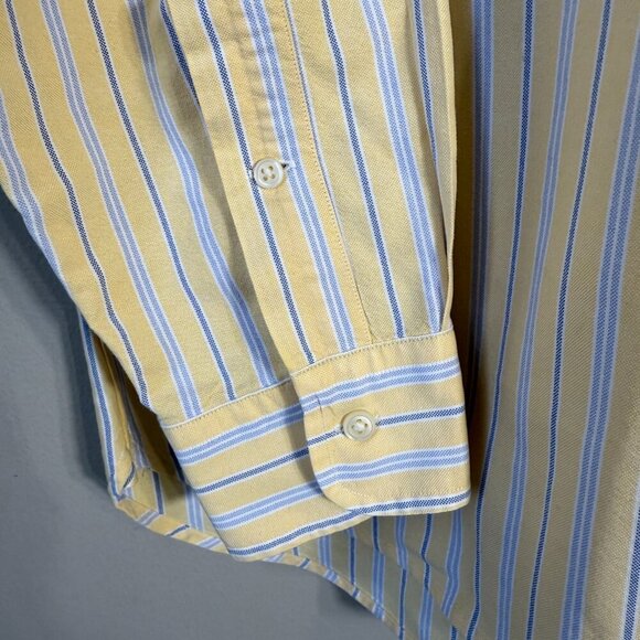 Ralph Lauren Long Sleeve Striped Button Down Shirt Men's XL Yellow Classic Fit - Picture 8 of 14